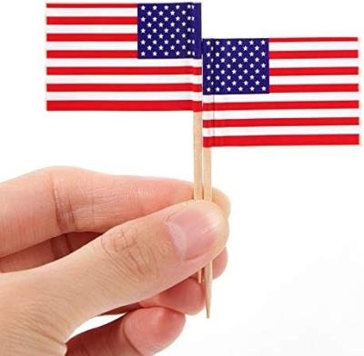 China 100 Pcs USA USA American Flag Disposable Toothpick Flags Mini Stick Mini Stick Cupcake Party Decoration Cocktail Food Bar Cake Flags for sale