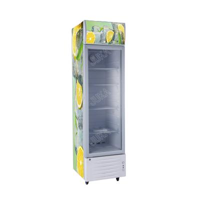 China LC-268 268liter Hotel DC 12v 24v Electric Solar Powered Upright Display Cooler Showcase Vending Beverage Beer for sale