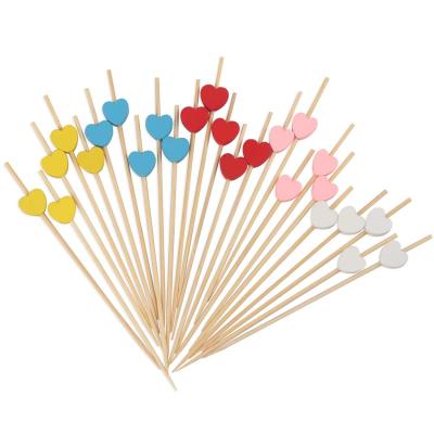 China Wholesale Party Restaurant Picnic Heart Wooden Bead Bamboo Cocktail Picks Spikes Stick Cupcake Decoration for sale