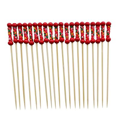 China Party Restaurant Picnic China Traditional Style Red Beads Decoration Bamboo Skewer Plant Beaded Cocktail Bamboo Picks for sale