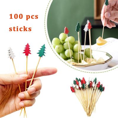 China Party Restaurant Picnic Christmas Disposable Fruit Sticks Cocktail Hamburger Flower Stick Decor Fruit Fork Christmas New Year Creative Party Decorations for sale