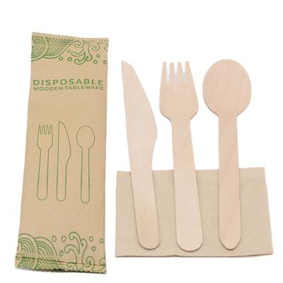 China Wholesale Disposable Biodegradable Tableware Wooden Cutlery Set for sale