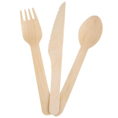 China Party Restaurant Picnic 160mm Cutlery Disposable Wooden Spoon Fork Knife for sale