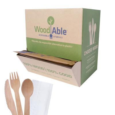 China Disposable Natural Party Restaurant Picnic Cutlery Wooden Box Pack Easy Take Out New Design Disposable Utensil 50 Pack Dispenser for sale