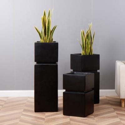 China Pastoral Square Shape Matt Black Handmade Flower Craft Unique Indoor Outdoor Planter Garden Planter Pot for sale