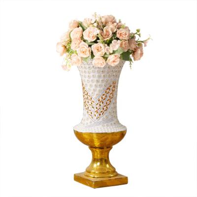 China Tall Polystone Gold Mosaic Wedding Floor Stand Spectacular Vase Modern Glass Vase Stand for sale