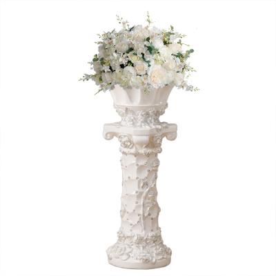 China Modern Tall Vase Planter Fiberglass Indoor Outdoor Flower Pot Round Stand Pillar Floor Plant Pots for sale