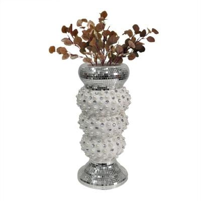 China CLASSIC Elegant White Glass Bead Rich Ceramic Flower Pot Planter Vase Table Luxury High Quality Use for sale