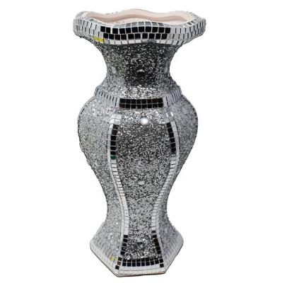 China CLASSIC Silver Bling Vase Sparkle Ornament Crushed Diamond Gift Crushed Mirrored Flower Pot With Floral Pot Design - 30 cm for sale