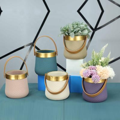 China Europe 5.5 Inch Colorful Flower Vase Vase For Home Concrete Flower Pot Cement Vase Basket Shape for sale