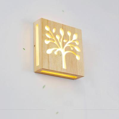 China Japanese modern Creative solid wood happiness tree pattern wall lamp modern minimalist living room aisle bedroom bedside lamp Japanese wall lamp for sale