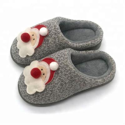 China 2018 Knitting Santa Claus Plush Slipper Kids Cotton Christmas Narrow Toe Child Slippers for sale