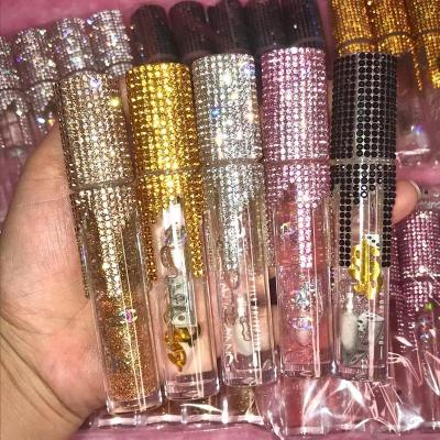 China Diamond Tube Nude Lipstick Glossy Rhinestone Wholesale Waterproof Oil Glitter Lip Gloss Private Label Lip Gloss Seller for sale