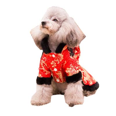 China Viable New Year Style Winter Dresses Cotton Fabric Chinese Warm Red Dog Clothes For Small Dog for sale