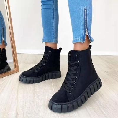 China Cool New Fashion Canvas Cross-Lace Mid-Tube Boots Ladies Ankle Boots Round Shorts Casual Boots For Women for sale