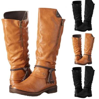 China Waterproof Women's Fashion Round Lid Boot Temperament Flat-Heeled Knee High Waterproof Boots for sale