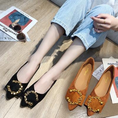 China Light Casual Temperament Suede Metal Buckle Pointed Toe Comfortable Soft Sole Women's Flat Shoes for sale