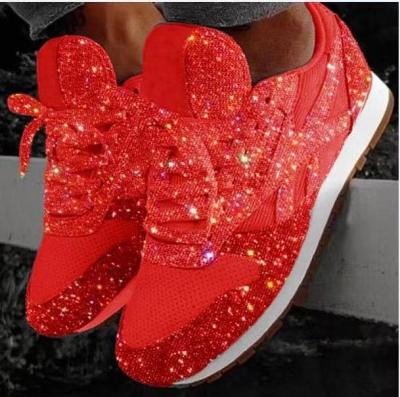 China CUSHIONING Fashion Women Sneakers Lace Up Vulcanized Glitter Bling Platform Shoes For Women Ladies Breathable Sports Shoes for sale