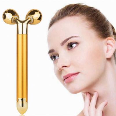 China Wrinkle Remover Beauty Bar 24k Pulse Gold Facial Massager 3D Gold Electric Face Lift Roller Massager for sale