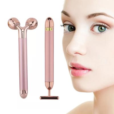 China Wrinkle Remover 24k Gold Pulse Electric Face Massager 3D Roller And T-Shape Beauty Bar for sale