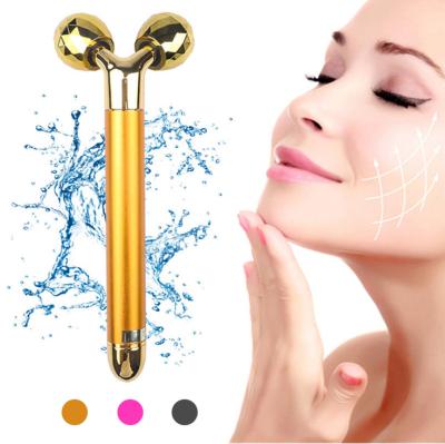 China Wrinkle Remover V-Shape 3D Face Massage Roller 24K Gold Electric Vibrating Energy Beauty Bar for sale