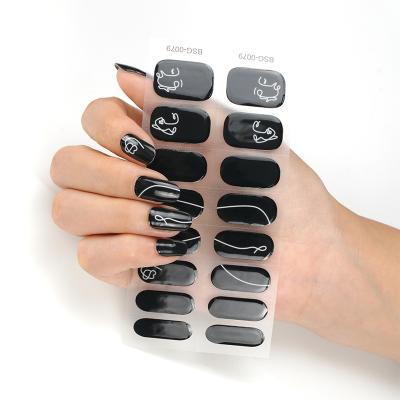 China 2021 New Eco-friendly Custom Logo Nail Gel Sticker Black Nail Strips Real Nail Polish Wraps for sale