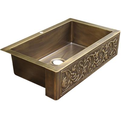 China Without Faucet Brass Kitchen Sink With Apron / Single Bowl Farmhouse Design Brass Sink / Kitchen Basin Brass Sink for sale