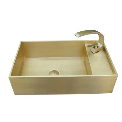 China With Faucet Brass Bathroom Sink With Four Sides Built Design / Single Bowl Brass Rectangle Bath Basin Customize Sink for sale