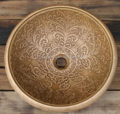 China Copper round bronze sink with self-edging, brocade bowl drop in installation for sale