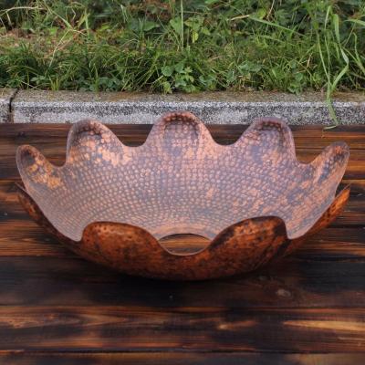 China Without Faucet Handmade Mexican Style Copper Sink For Bar Counter Bar Copper Sink With Fire Patina Color for sale