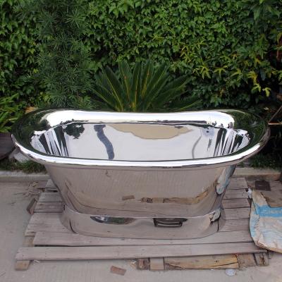 China Free Handcraft Mirror Polished Stainless Steel Bathtub French Boat Soaking Tub Customize Design for sale