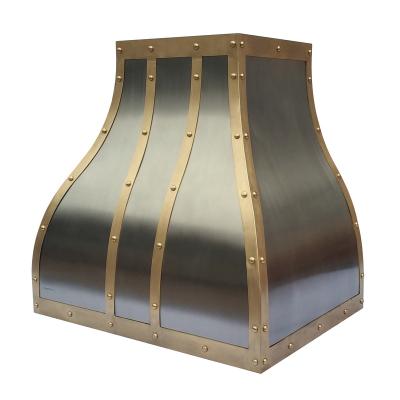 China Wall Mounted Chimney Hood Casa Wall Mount Kitchen Stainless Steel Cooking Hoods With Gold Brass Straps And Rivets Design To Customize Hood Stainless for sale