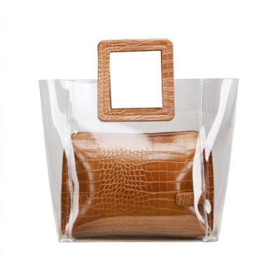 China 2019 New Fashion Designer Transparent Two-Piece Set Jelly Bags Pvc Beach Bag For Women for sale