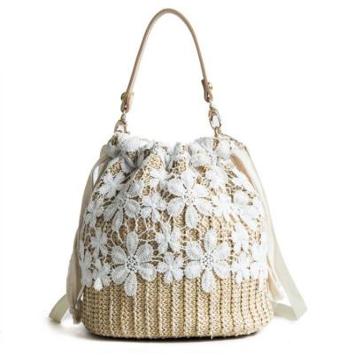 China Vintage Lace Straw Woven Bag Ladies Shoulder Bags Women Clips Handbags Tote Bucket Bag for sale