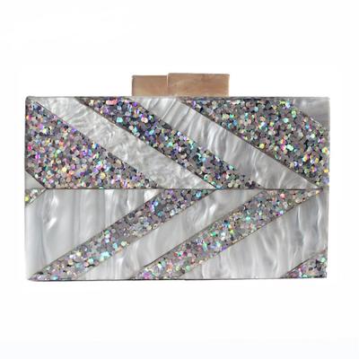 China Luxury Silver Sequin Clutch Bags Arrow Striped Wedding Bridal Party Clips Acrylic Handbags Women's Evening Clutch Bags for sale