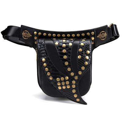 China Black Gothic Waist Bag Chest Bag Water Proof PU Leather Leg Water Proof Motorcycle Thigh Hip Fanny Packs Motorcycle Punk Cross - Body Bags for sale