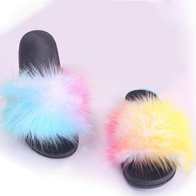 China Fashion Party Daily Wear Fancy Fur Furry Fluffy Flip Flops Summer Sandals Jelly Slippers Flat Slippers For Women Beach Adult 35-44 Child 9-3 for sale