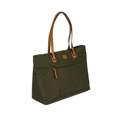 China Custom leather strap handled tote bag, nylon tote bag with zipper, fashion ladies handbag for sale