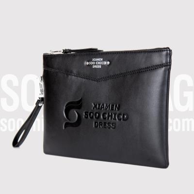 China Custom made black leather purse bag, black monogrammed leather pouch, leather pouch bag for men for sale