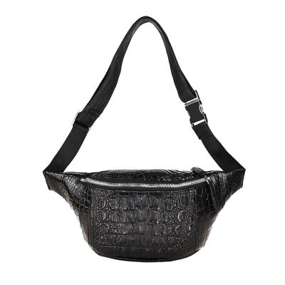 China Water Proof Luxury Exotic Custom Logo Black Crocodile Leather Pussy Pack Waist Pack Bags For Women Men for sale