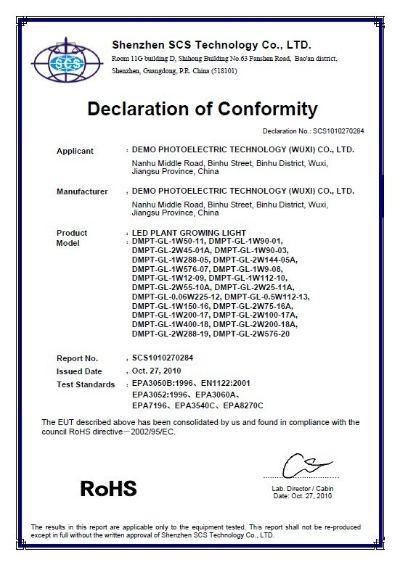 RoHS - Demo Photoelectric Technology (Wuxi) Co., Ltd.