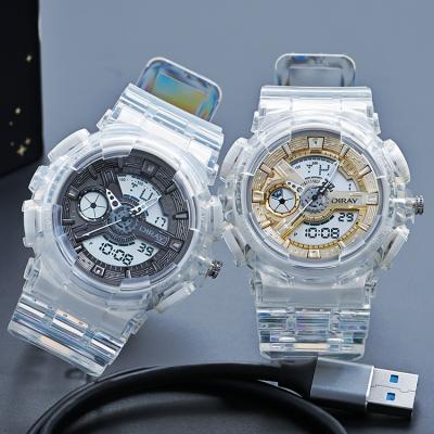 China DIRAY 341ADCT Alarm Latest Hot Sale Dual-Core Electronic Watches With Transparent Strap Men Women Watch for sale