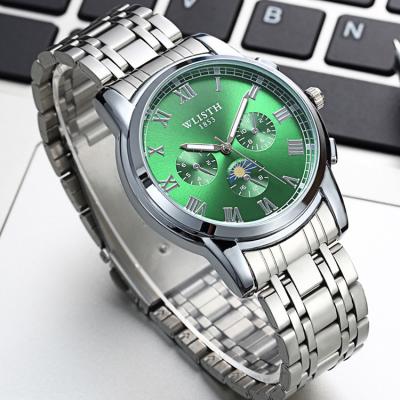 China Automatic Date Mens Stainless Steel Quartz Watch Men's Business Leather Strap Luxury Drop Shipping Analog Watch Retail for sale