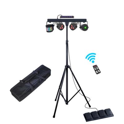 China Wedding 4Pcs LED Par Kits DMX Controller Par Light With Light Stand And Foot Controller Dj Stage Disco Light Music for sale