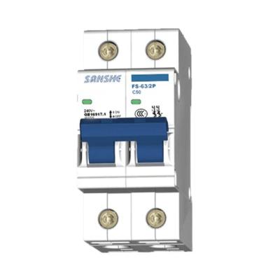 China High Standard SANSHE Plastic Silver Copper DC Plastic Crust Style 2 Pole Miniature Electric Circuit Breaker MCB C50 Air And Vacuum Circuit Breakers for sale