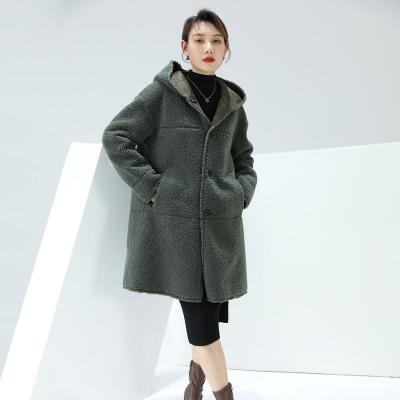 China 2022 Fashion Design Winter Women Long Dark Green Casual Thick Ladies Viable Reversible Faux Fur Coats With Hooded for sale