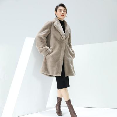 China 2022 Fashionable Winter Warm Thick Polyester Faux Rex Rabbit 100% Khaki Fur Coats Long For Women Ladies for sale