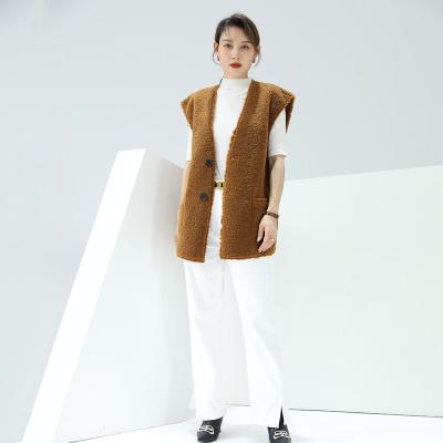 China 2022 Fashions Winter Warm Casual Brown Polyester Fleece Reversible 100% Faux Fur Vest For Women Ladies for sale