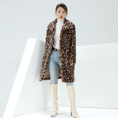 China 2022 Fashionable design winter leopard woman faux fur coats long casual warm thick polyester printing for ladies for sale