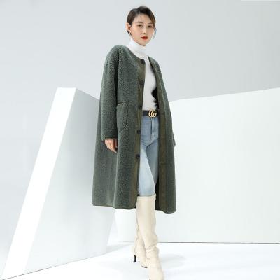 China 2022 Fashion Design Winter Durable Warm Casual Thick Reversible Dark Green 100% Polyester Faux Fur Coats Long For Women Ladies for sale